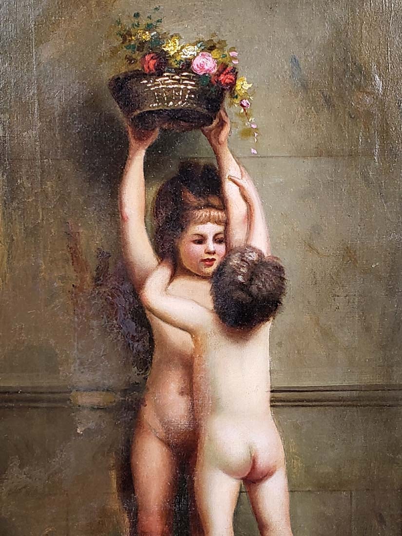 19th C. E. Guesso Signed Oil on Canvas - 2