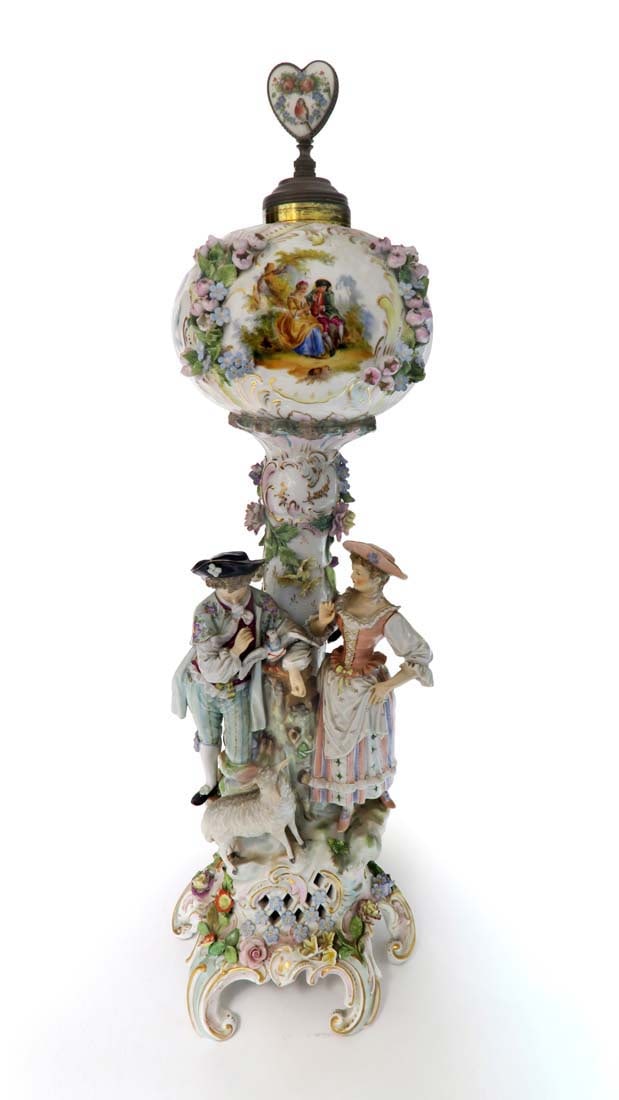 Large German 19th C Meissen Style Lamp Base - 3
