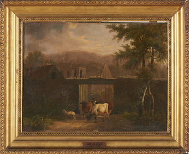 Paisagem com vacas, Óleo sobre tela, 42x54 cm.: Atribuível a Jean Louis DEMARNE (1752/54-1829) Paisagem com vacas Óleo sobre tela Dim. aprox.. 42 x 54 cm.