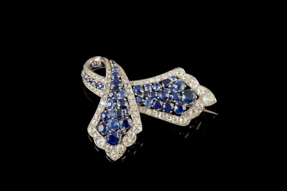 Alfinete Leitão&ir, platina500%, safiras, P. 19,4g (1 of 1)