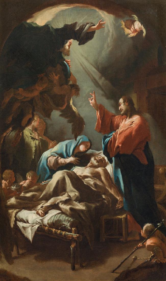 Circle of Paul Troger: Circle of Paul Troger (Welsberg 1698 - 1762 Wien) Death of Saint Joseph oil on canvas; 62,5 x 38 cm Provenance probably from the count's family Zichy; auction auction house im Kinsky, Vienna, 17. 4. 2