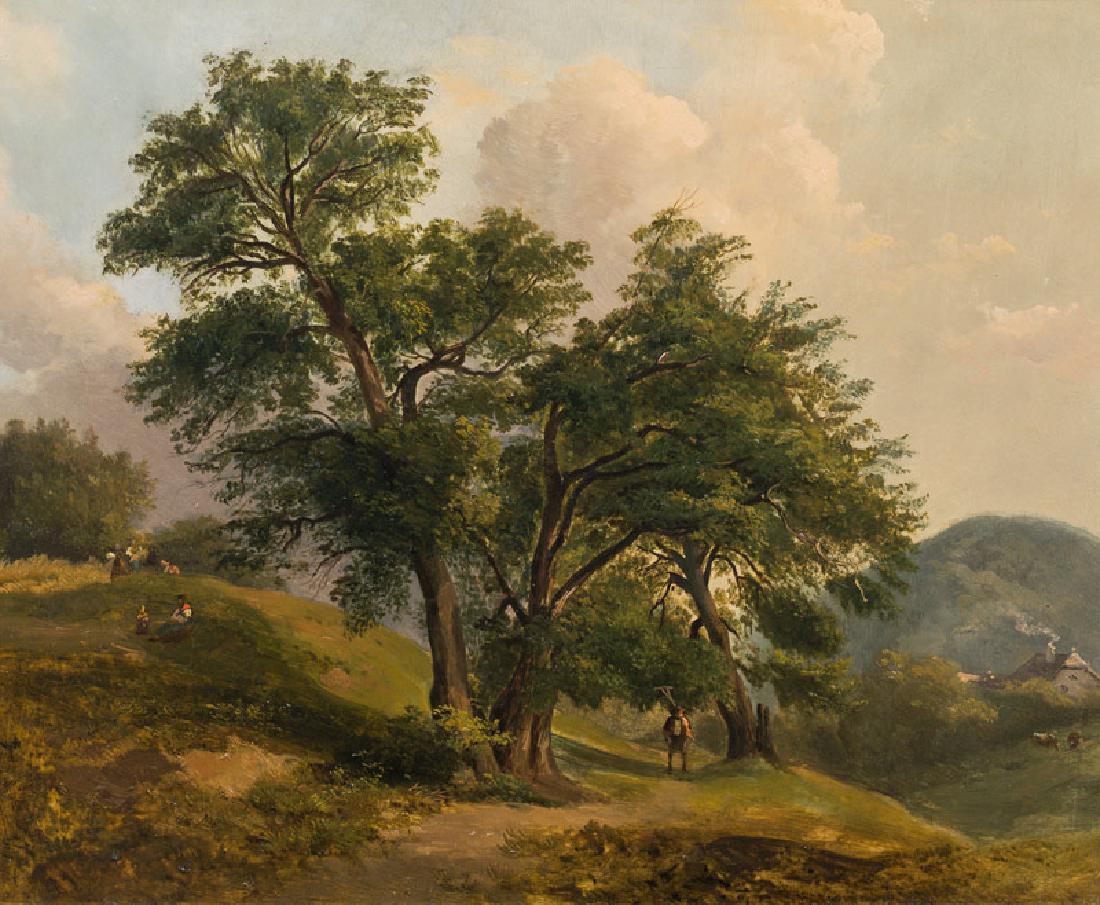 Joseph Höger: Joseph Höger (Wien 1801 - 1877 Wien) Landscape with grove of trees oil on cardboard; 30 x 37 cm Provenance private collection, Austria