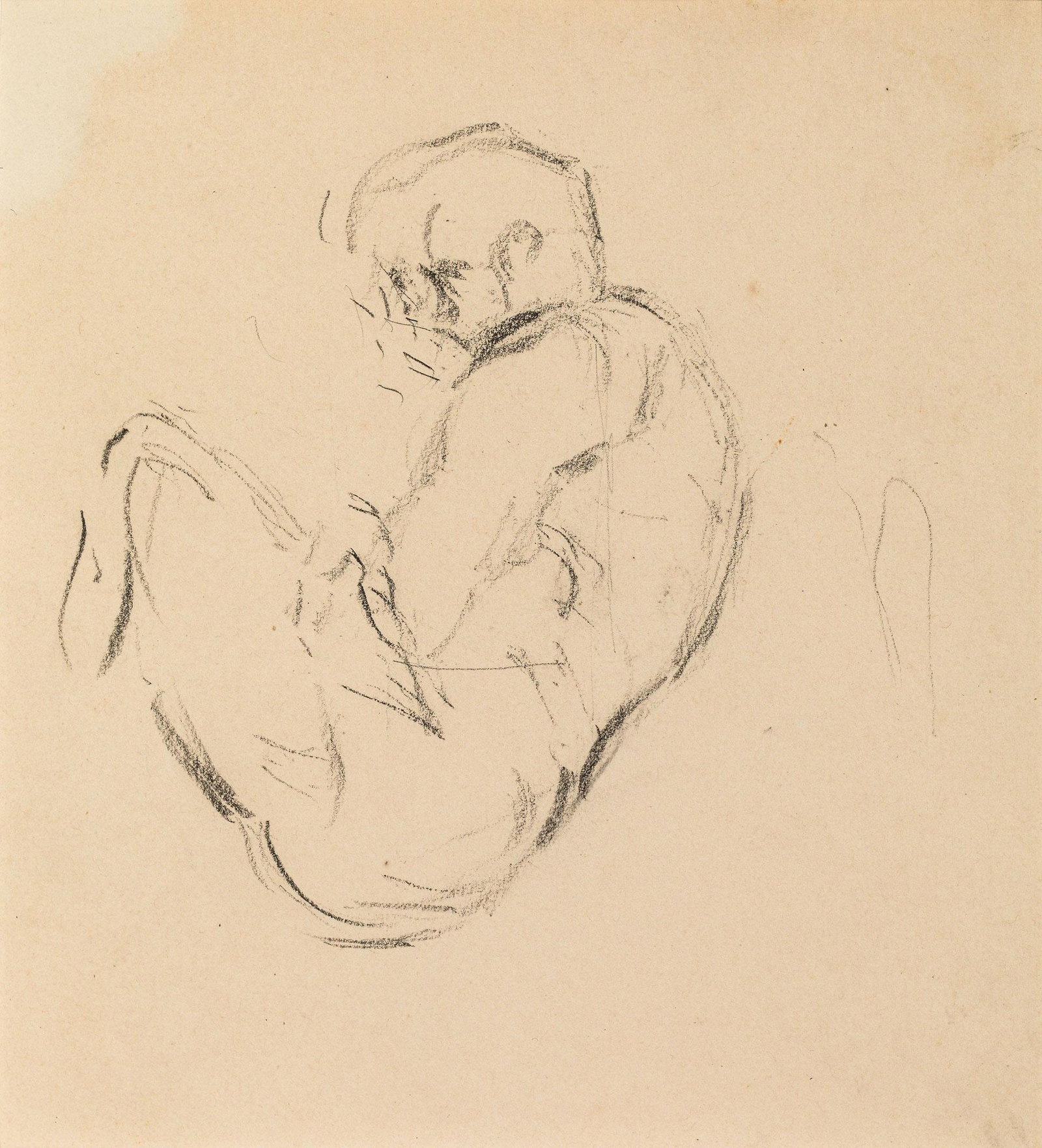 Antoine Pevsner: Kauernder Akt: Antoine Pevsner Crouching nude pencil on paper 12.5 x 11.4 cm (cut-out) Galerie KÃ¶nig, Vienna; private property, Austria