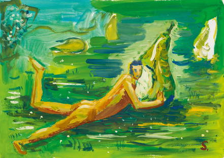 Hubert Schmalix: Birnenesser: Hubert Schmalix "Birnenesser" 1980s mixed media on paper; framed 41.5 x 59 cm monogrammed on the lower right: S. private property, Austria