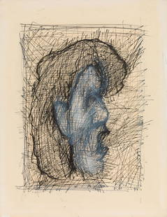 Adolf Frohner: Kopf: Adolf Frohner Head 1974 mixed media on paper; framed 38 x 29 cm (cut-out) signed and dated on the lower right: Frohner 74 private property, Austria