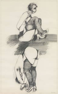 Adolf Frohner: o.T. (Doppelakt): Adolf Frohner Untitled (Two female nudes) pencil on paper; framed 100 x 68.5 cm (cut-out) signed on the lower right: Frohner private property, Austria