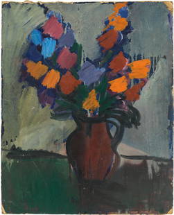 Otto Muehl: Portrait / Stillleben: Otto Muehl Portrait / Still life 1955 oil on cardboard; unframed 61.5 x 49.5 cm monogrammed and dated on the upper right: MO XII 55 painted on both sides received directly from the artist in the 1950s