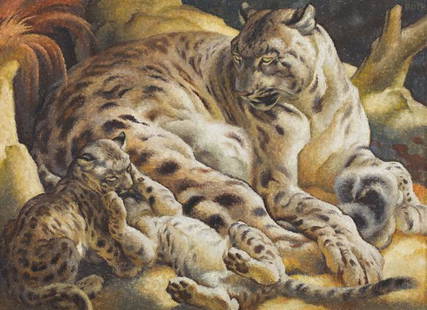 Norbertine Bresslern-Roth: "Schnee-Leopard": Norbertine Bresslern-Roth "Schnee-Leopard" 1939 oil on jute 80 x 110 cm signed on the upper right: Roth inscribed by the hand of the artist on the reverse on the stretcher: "Schnee-Leopard", Öl /