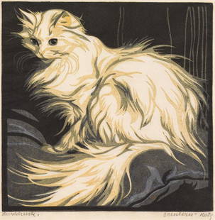 Norbertine Bresslern-Roth: Angora cat: Norbertine Bresslern-Roth Angora cat August 1925 colour linocut on paper 18,5 x 18,2 cm (cut-out) signed on the lower right: Bresslern-Roth inscribed on the lower left: Handdruck. private property, Ge