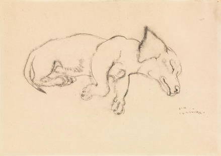 Ludwig Heinrich Jungnickel: Sleeping dachshund: Ludwig Heinrich Jungnickel Sleeping dachshund charcoal pencil on paper 21 x 29,7 cm signed on the lower right: L. H. / Jungnickel private property, Germany