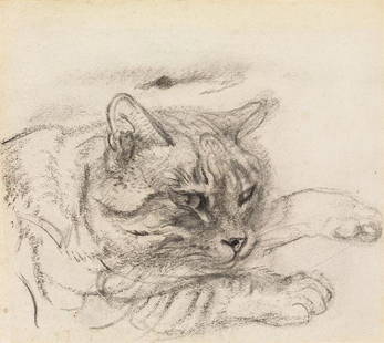 Ludwig Heinrich Jungnickel: Cat: Ludwig Heinrich Jungnickel Cat charcoal pencil on paper 21,5 x 24 cm (cut-out) estate stamp on the reverse from the estate of the artist; private property, Germany