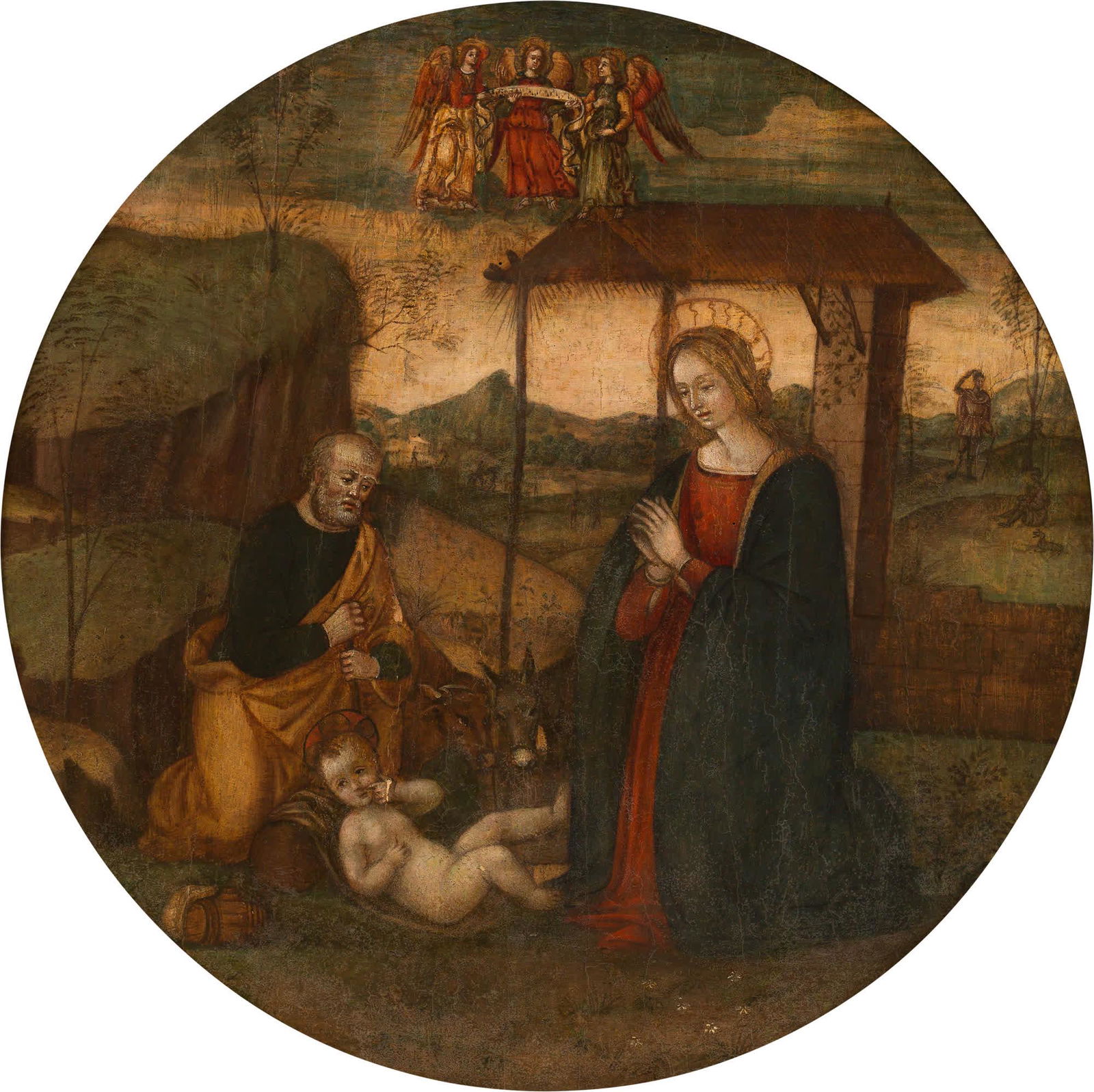 Circle of Jacopo del Sellaio : The holy family: Circle of Jacopo del Sellaio The holy family oil on panel; parqueted 59 x 59 cm (Tondo) private collection, Italy