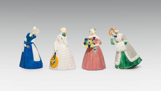 Johann Meier-Michel: Crinolines: four seasons: Johann Meier-Michel Crinolines: four seasons ceramics, light shard, colourfully painted and glazed; variously marked with Wiener Keramik, Vereinigte Wiener und Gmundner Keramik, designer's monogram "M