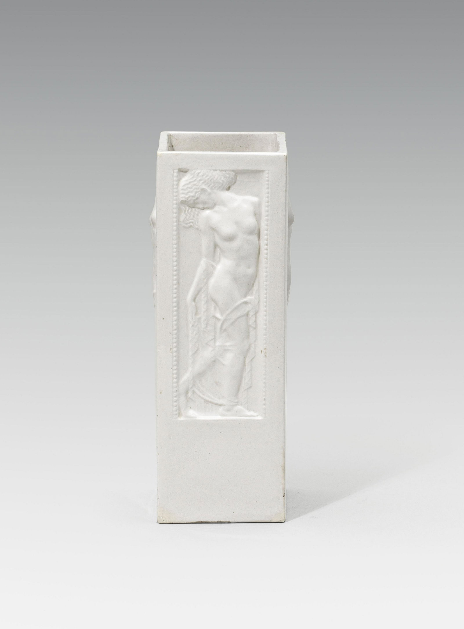 Michael Powolny: Vase: Michael Powolny Vase ceramics, light shard, glazed in white; embossed mark of Wiener Keramik on the bottom; professionally restored at the corners h. 34.3 cm Arlt, Weilinger, Wiener Keramik, catalogue