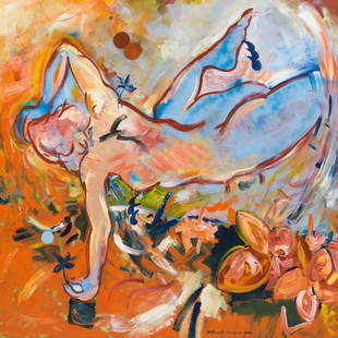 Christian Ludwig Attersee: "Pflückzeit": Christian Ludwig Attersee "Pflückzeit" 2003 oil on canvas; framed 150 x 150 cm inscribed, signed and dated at the bottom: Pflückzeit, Attersee 2003 private property, Upper Austria