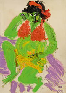 Otto Muehl: Pregnant woman "Illo": Otto Muehl Pregnant woman "Illo" 1985 oil on canvas; unframed 180 × 130 cm signed, dated and inscribed on the lower right: Muehl 9.7.85 Illo private property, Austria