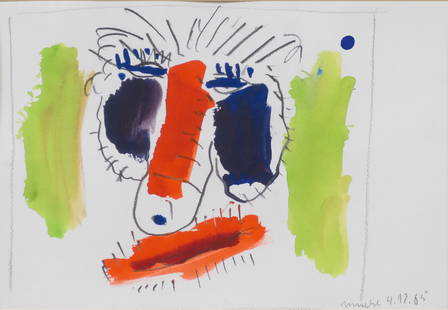 Otto Muehl: "Nasenpenis": Otto Muehl "Nasenpenis" 1985 watercolour on paper; framed 23 x 33.5 cm (cut-out) signed and dated on the lower right: Muehl 4.12.85 private property, Styria