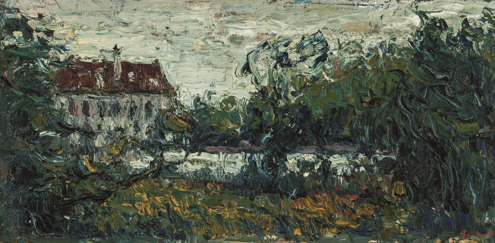 Hans Andreas: Schloss Drösiedl im Waldviertel: Hans Andreas Schloss Drösiedl im Waldviertel 1979 Öl auf Hartfaserplatte; gerahmt 40 x 80 cm Signiert und datiert rechts unten: Andreas 79 Privatsammlung, Österreich Hans Andreas