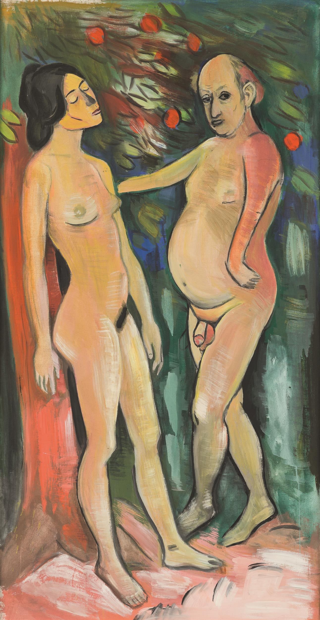 Werner Augustiner: Selbstporträt mit Malerin: Werner Augustiner Selbstporträt mit Malerin Öl auf Leinwand; gerahmt 145 x 76 cm Nachlass-Stempel rückseitig auf Leinwand und Keilrahmen aus dem Nachlass des Künstlers (Stempel