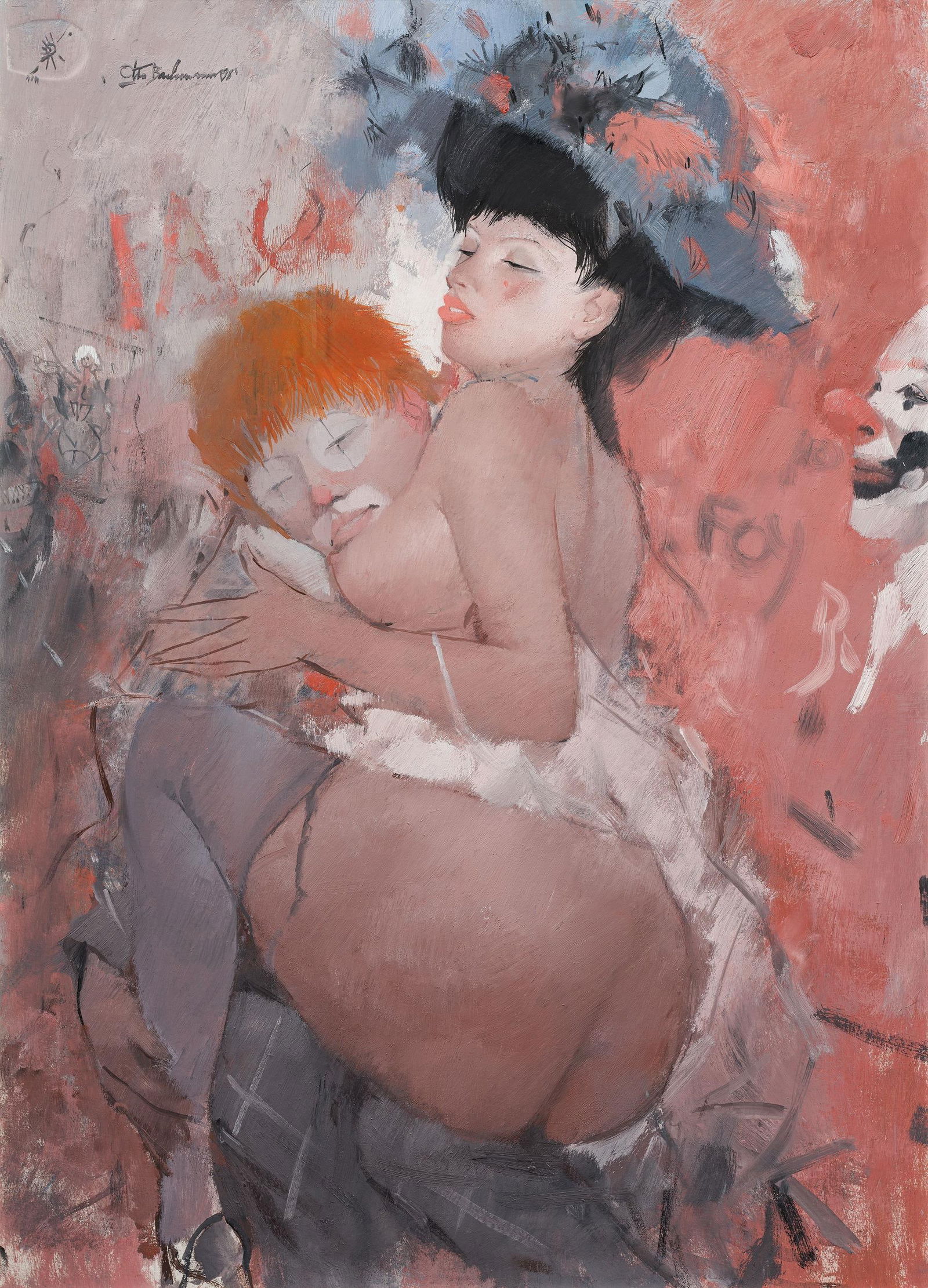 Otto Bachmann: Fasching in München: Otto Bachmann Fasching in München 1978 Mischtechnik auf Karton; gerahmt 50 x 36 cm (Passep.-Ausschnitt) Signiert und datiert links oben: O. Bachmann 78 Rückseitig auf Etikett am