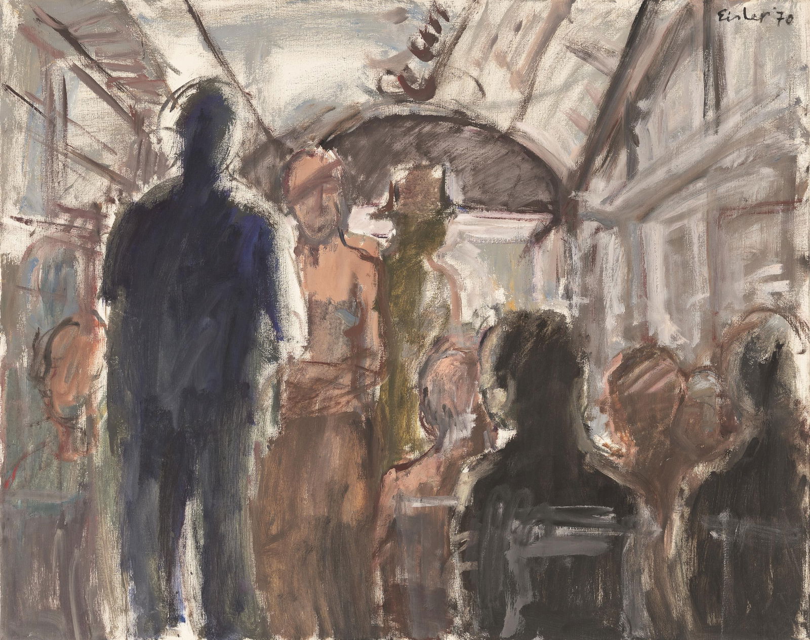 Georg Eisler: Straßenbahn (Métro): Georg Eisler Straßenbahn (Métro) 1970 Öl auf Leinwand; ungerahmt 80 x 100 cm Signiert und datiert rechts oben: Eisler 70 Susanne Berchtold, Wien; Privatbesitz, Niederlande Georg