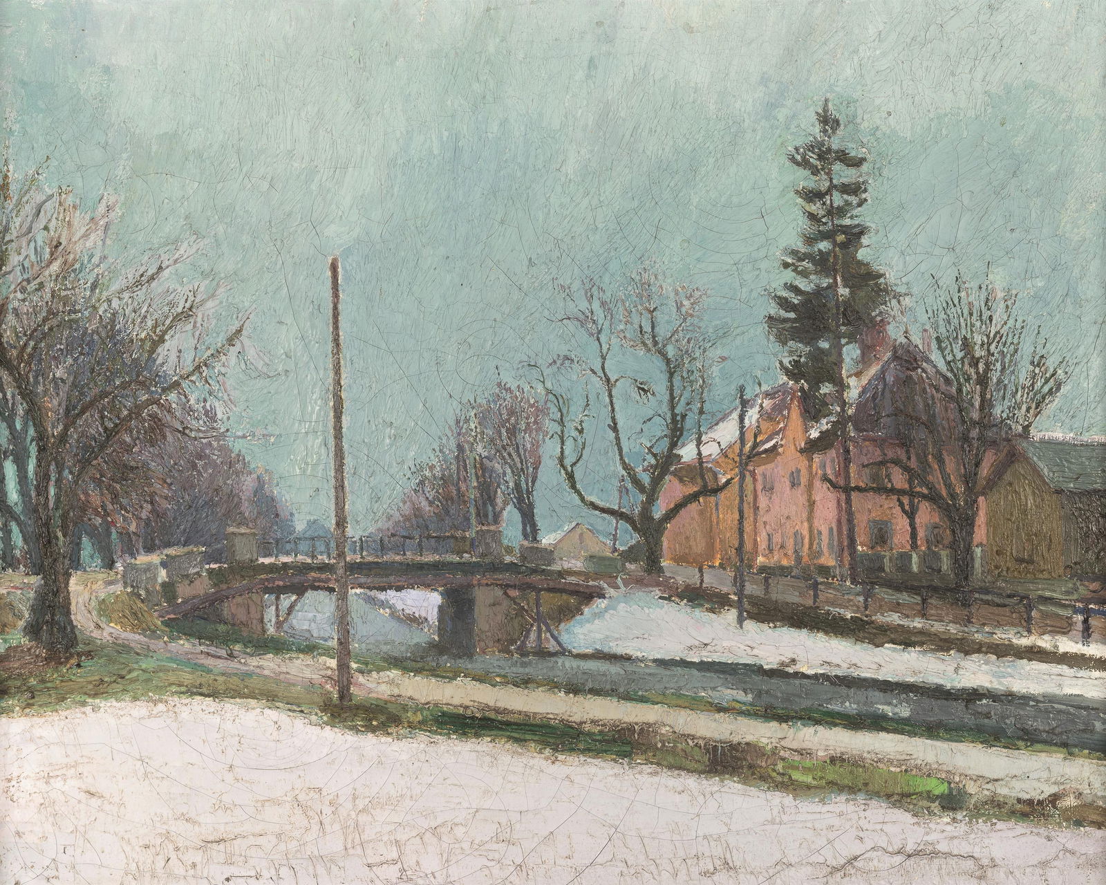 Felix Esterl: Paternioner-Brücke in Klagenfurt: Felix Esterl Paternioner-Brücke in Klagenfurt um 1922 Öl auf Leinwand; gerahmt 60 x 75 cm Privatbesitz, Klagenfurt 1969, Galerie Slama, Klagenfurt Karl Newole, Esterl. Mit einem