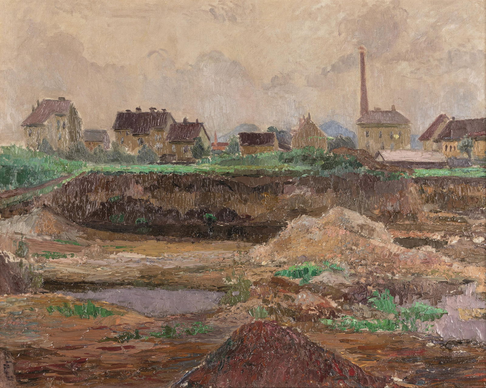 Felix Esterl: Am Stadtrand von Klagenfurt: Felix Esterl Am Stadtrand von Klagenfurt 1922 Öl auf Leinwand; gerahmt 60 x 75,5 cm Monogrammiert und datiert links unten: FE / 22 Privatbesitz, Klagenfurt 1969 Galerie Slama, Klagenfurt Karl