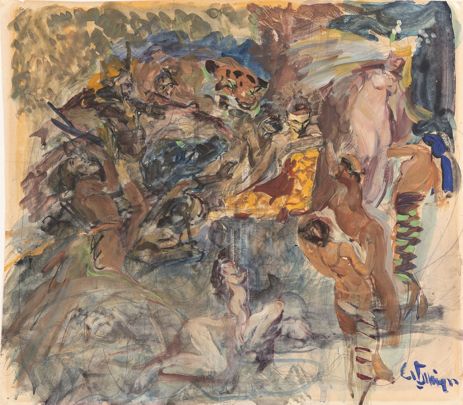 Carl Fahringer: Studienblatt: Carl Fahringer Studienblatt Mischtechnik auf Papier; ungerahmt (in Passepartout) 27 x 30,5 cm Signiert rechts unten: C. Fahringer Privatbesitz, Österreich Carl Fahringer Study sheet mixed