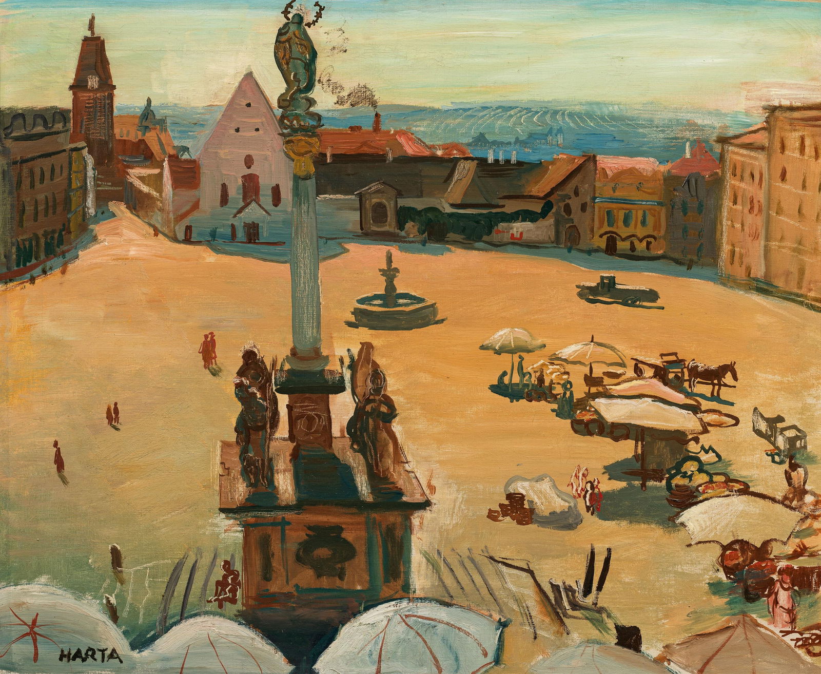 Felix Albrecht Harta: Marktplatz in Znaim: Felix Albrecht Harta Marktplatz in Znaim 1928 Öl auf Leinwand; gerahmt 60 x 73 cm Signiert links unten: Harta 1983 erworben bei Alfred Binder Antiquitäten, Wien; Privatsammlung, Wien 1929