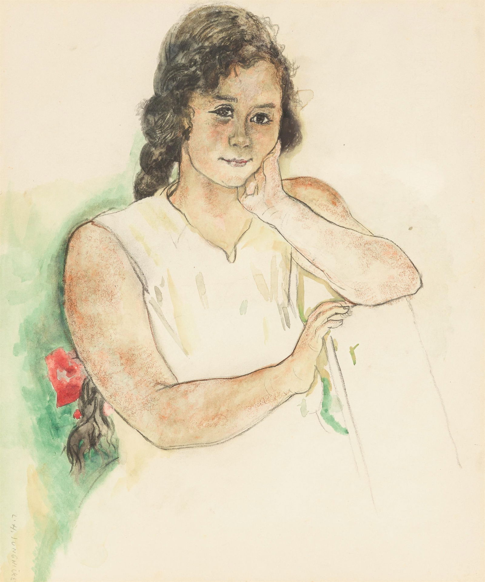 Ludwig Heinrich Jungnickel: Villacher Mädchen: Ludwig Heinrich Jungnickel Villacher Mädchen Mischtechnik auf Papier; gerahmt 44,8 x 56 cm Signiert links unten: L. H. Jungnickel Nachlass-Stempel rückseitig: Nachlaß / Prof. L. H.