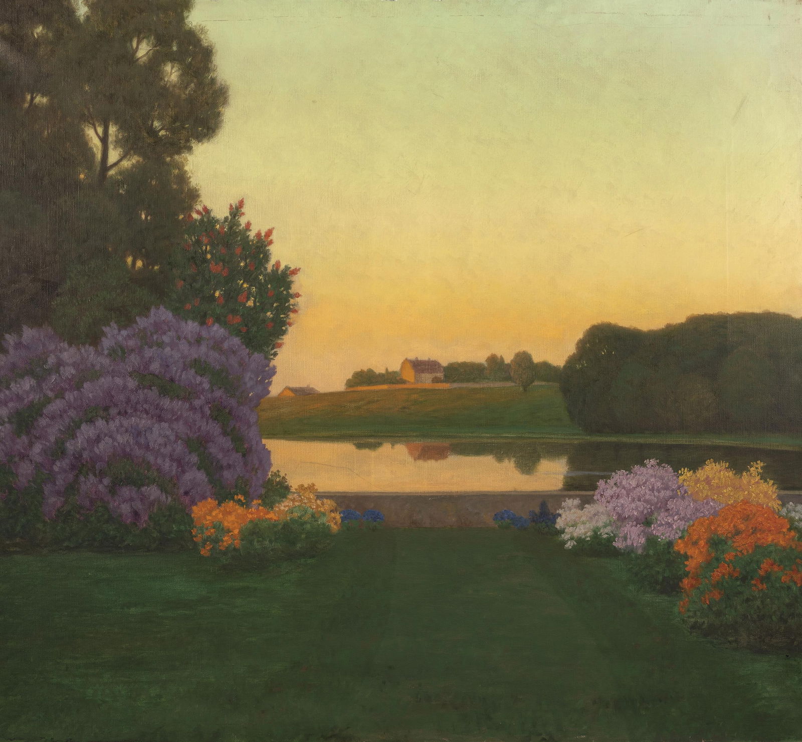 Eduard Kasparides: Blühender Garten im Abendlicht: Eduard Kasparides Blühender Garten im Abendlicht Öl auf Leinwand; gerahmt 100 x 109 cm Privatbesitz, Österreich Eduard Kasparides Flowering garden in the evening light oil on