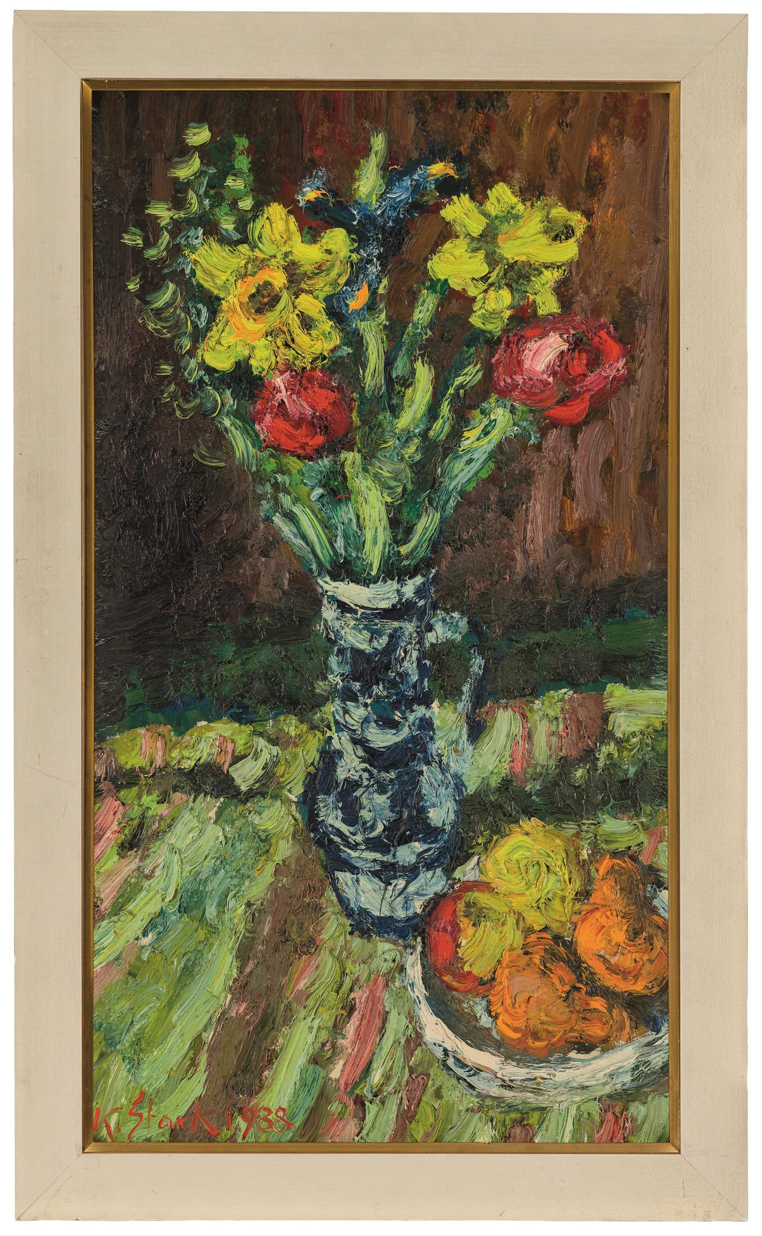 Karl Stark: Stillleben mit Blumenvase und Obstteller - 2