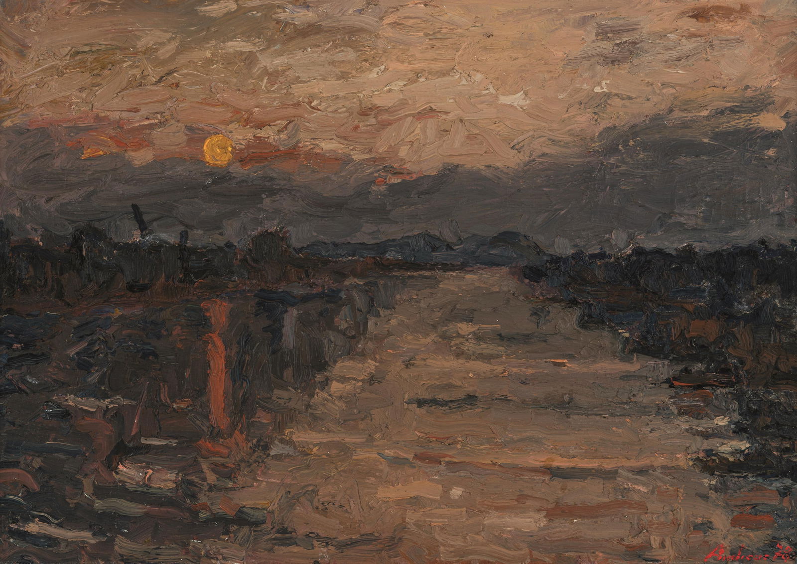 Hans Andreas: Abendrot an der Donau: Hans Andreas Abendrot an der Donau 1978 Öl auf Hartfaserplatte; gerahmt 61 x 86 cm Signiert und datiert rechts unten: Andreas 78 Privatsammlung, Österreich Hans Andreas Sunset on the