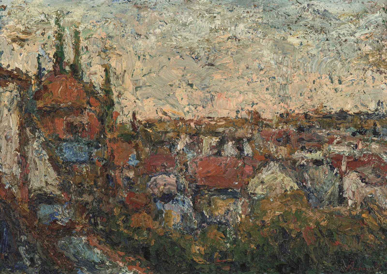 Hans Andreas: Stadtansicht Wien, Lerchenfeld: Hans Andreas Stadtansicht Wien, Lerchenfeld 1977 Öl auf Leinwand; gerahmt 50 x 70 cm Signiert und datiert rechts unten: Andreas 77 Privatsammlung, Österreich Hans Andreas Cityscape Vienna, L