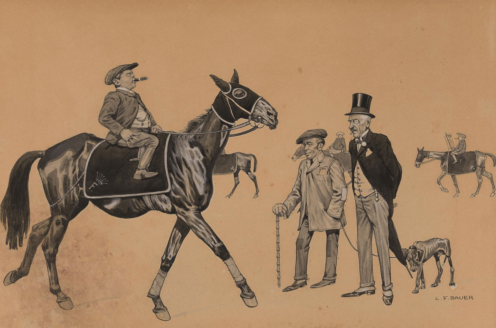 Carl Franz Bauer: o.T.: Carl Franz Bauer o.T. Tusche laviert, weiß gehöht, auf Papier; gerahmt 27,4 x 41 cm Signiert rechts unten: C. F. Bauer Papieroberfläche teils fleckig Privatbesitz, Wien Carl Franz