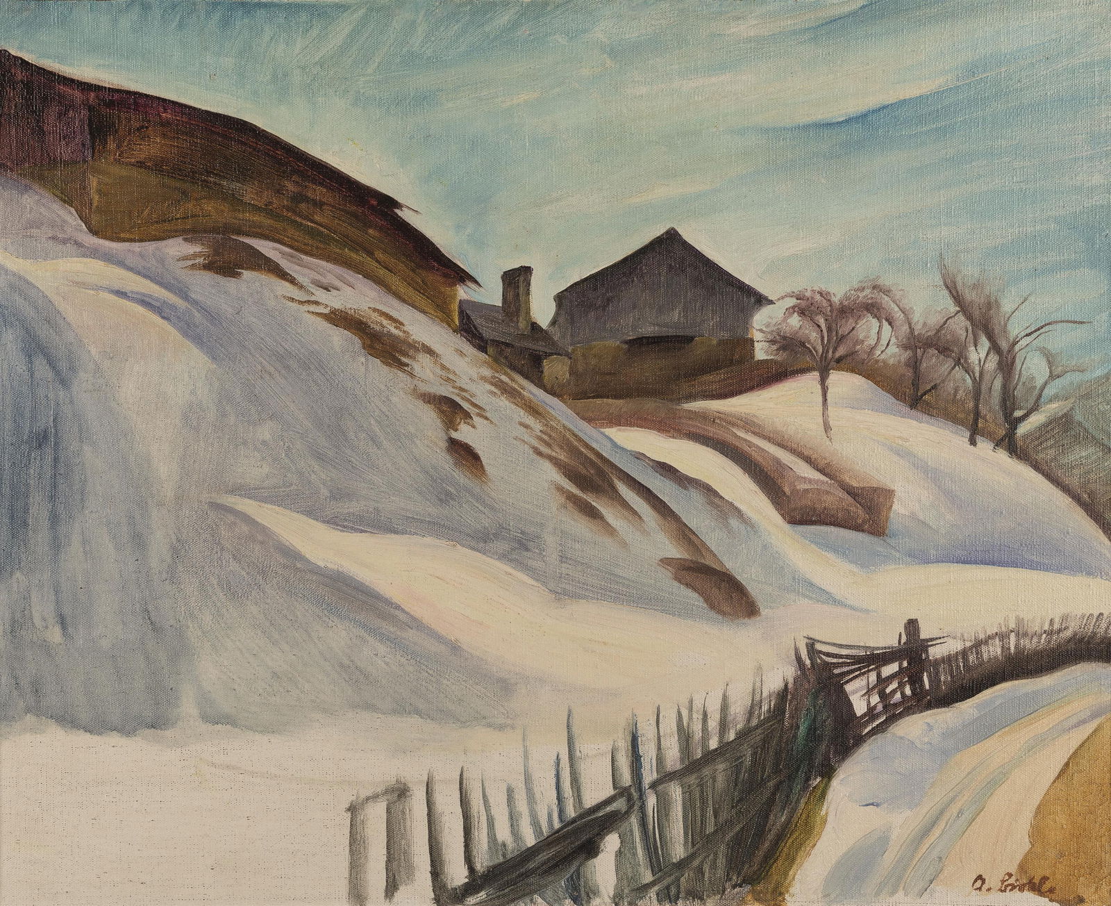 Albert Birkle: Winterlandschaft: Albert Birkle Winterlandschaft Ende 1920er Jahre/Anfang 1930er Jahre Öl auf Leinwand; gerahmt 37,5 x 46,5 cm Signiert rechts unten: A. Birkle Privatbesitz; Kunsthandel Widder, Wien, 2007; europ&#