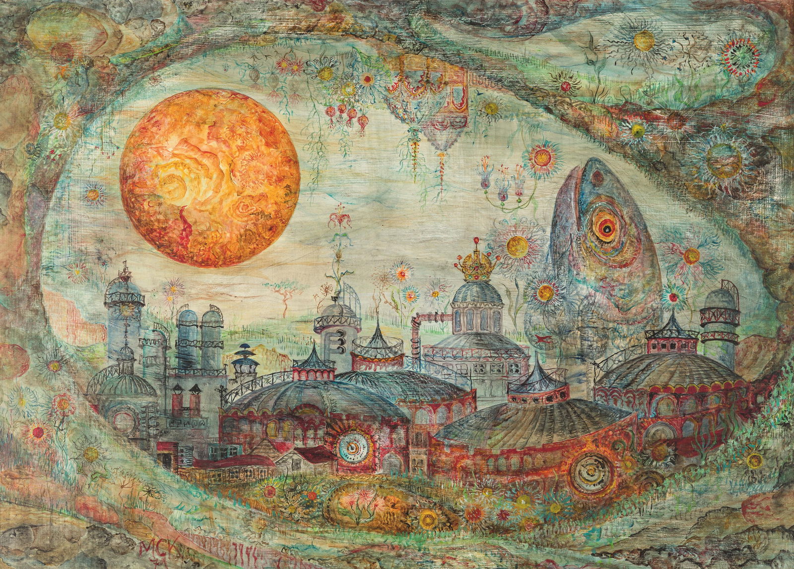 Michael Coudenhove-Kalergi: o.T.: Michael Coudenhove-Kalergi o.T. 1971 Öl auf Platte; gerahmt 45 x 63 cm Monogrammiert und datiert links unten: MCK / 71 österreichischer Privatbesitz Michael Coudenhove-Kalergi Untitled