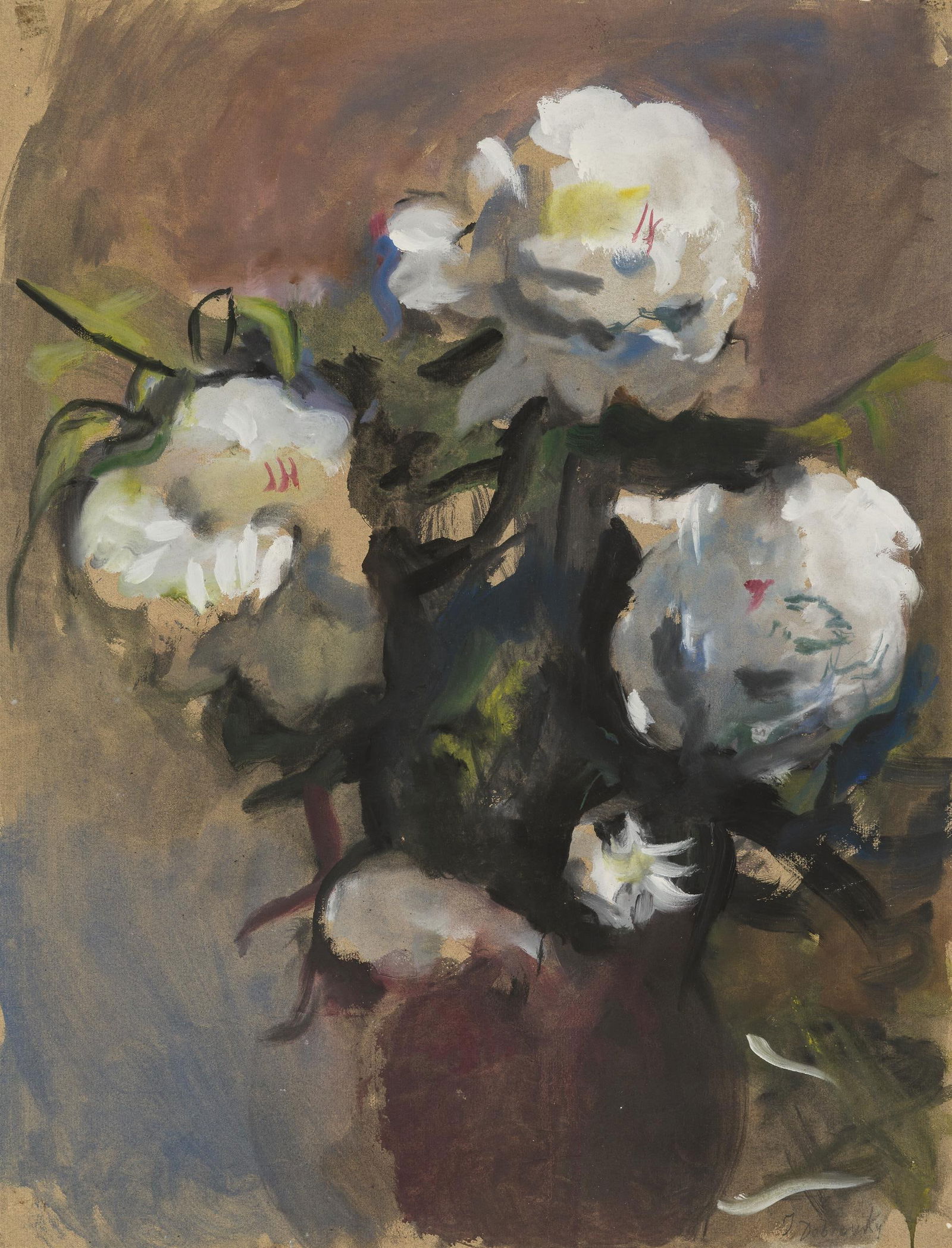Josef Dobrowsky: Pfingstrosen: Josef Dobrowsky Pfingstrosen Aquarell und Gouache auf Papier; gerahmt 63 x 48 cm Signiert rechts unten: J. Dobrowsky österreichischer Privatbesitz Josef Dobrowsky Peonies watercolour and gouache