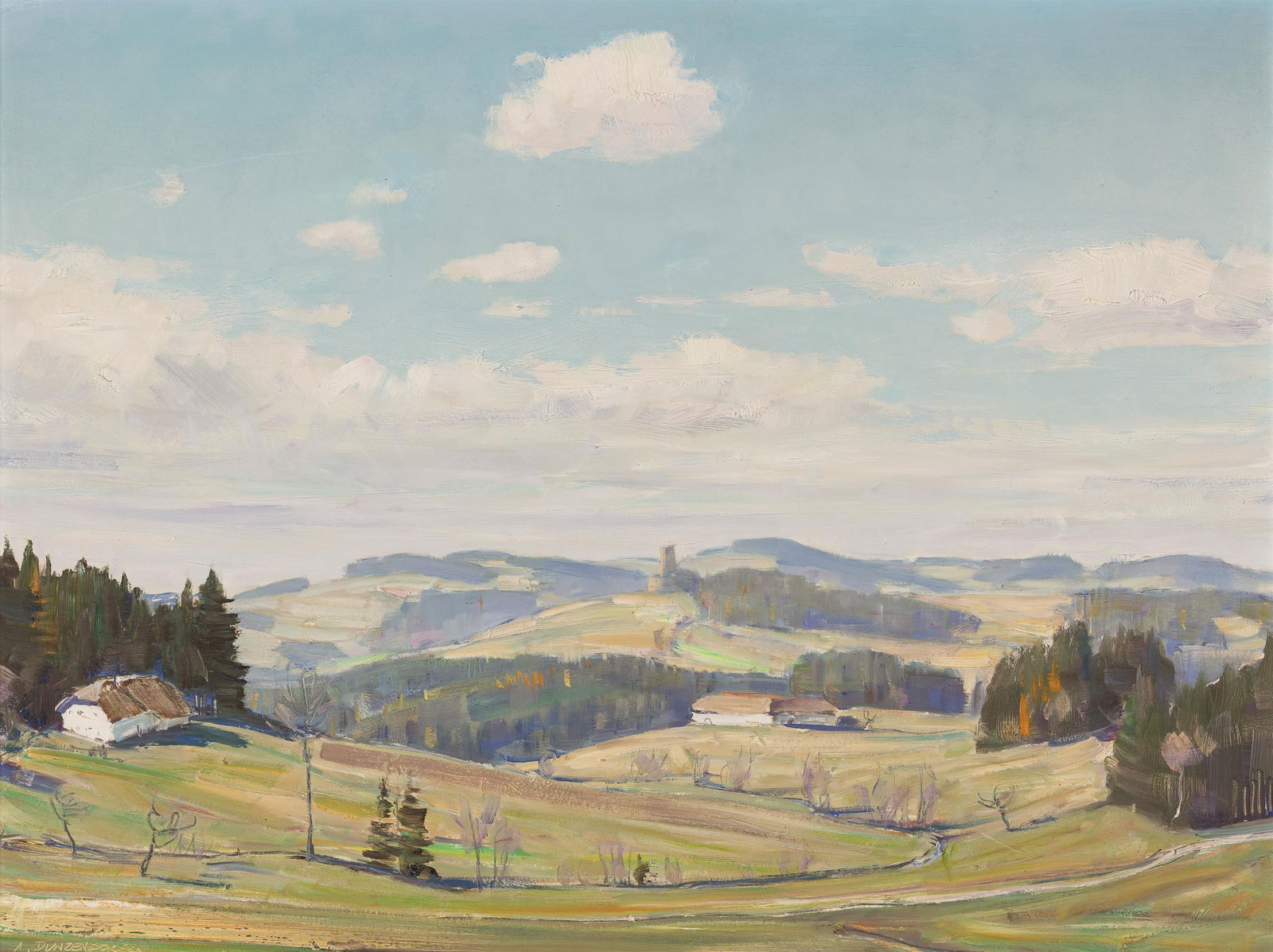 Albrecht Dunzendorfer: Mühlviertler Landschaft: Albrecht Dunzendorfer Mühlviertler Landschaft Öl auf Hartfaserplatte, gerahmt 60 x 80 cm Signiert links unten: A. Dunzendorfer (geritzt) Privatbesitz Österreich Albrecht Dunzendorfer M&