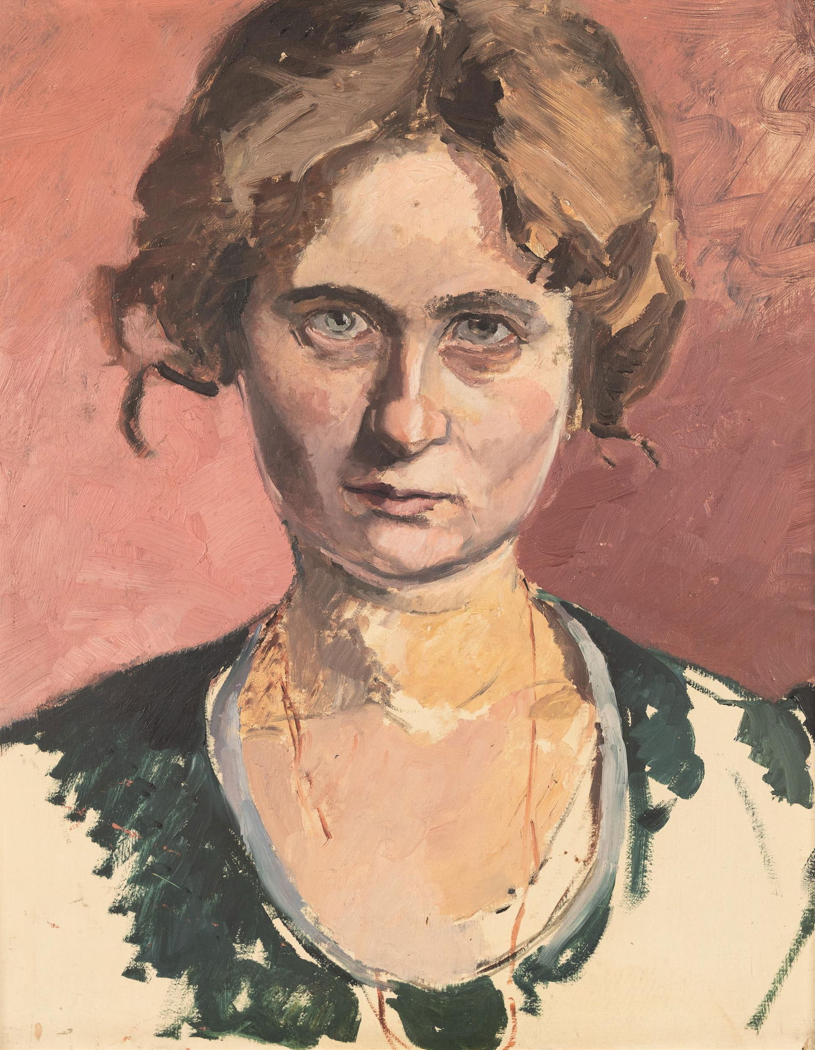 Felix Esterl: Frau des Künstlers (Klothilde Esterl): Felix Esterl Frau des Künstlers (Klothilde Esterl) um 1923 Öl auf Karton; gerahmt 45,5 x 37 cm (Rahmenausschnitt) Rückseitig von fremder Hand bezeichnet "Felix Esterl: Portrait