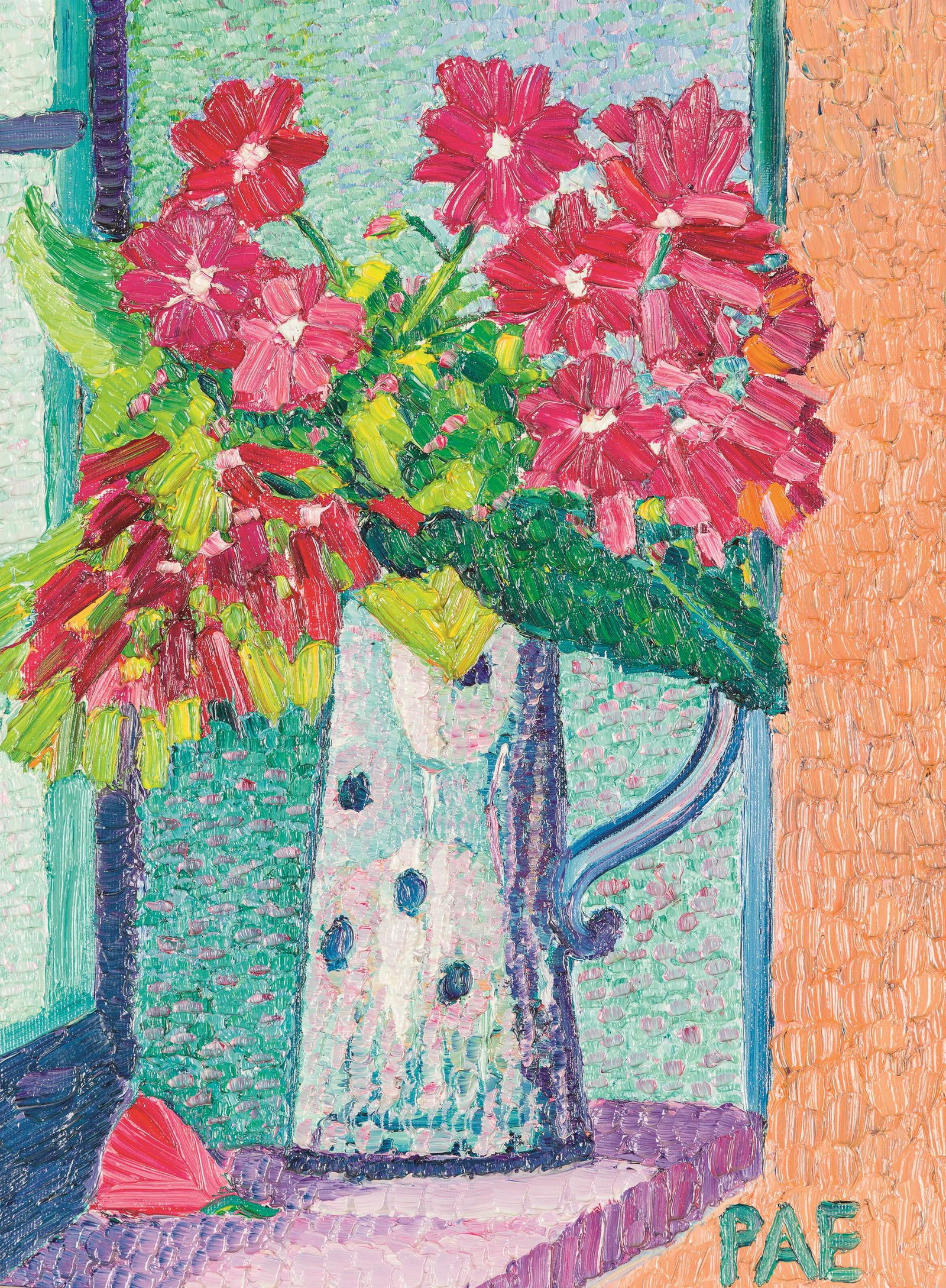 Peter A. Etzer: Blumen in Vase: Peter A. Etzer Blumen in Vase 2001 Öl auf Leinwand; gerahmt 40 x 30 cm Monogrammiert rechts unten: PAE Rückseitig auf Keilrahmen signiert und datiert: Peter A. Etzer 2001 Privatbesitz,
