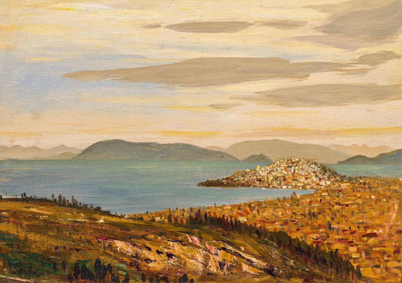 Anton Filkuka: Ägyptische Landschaft: Anton Filkuka Ägyptische Landschaft Öl auf Leinwand; gerahmt 42 x 59 cm Signiert links unten: A. Filkuka österreichischer Privatbesitz Anton Filkuka Egyptian landscape oil on