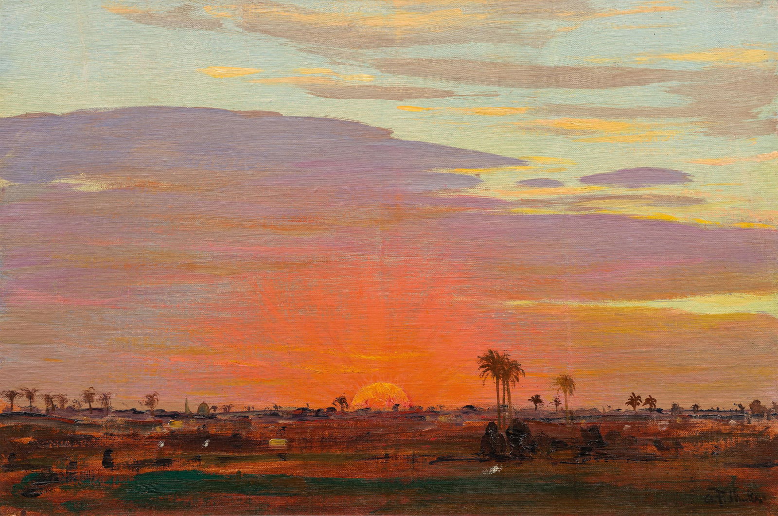 Anton Filkuka: Abendstimmung in Kairo: Anton Filkuka Abendstimmung in Kairo Öl auf Leinwand; gerahmt 40 x 60 cm Signiert rechts unten: A. Filkuka österreichischer Privatbesitz Anton Filkuka Evening atmosphere in Cairo oil on