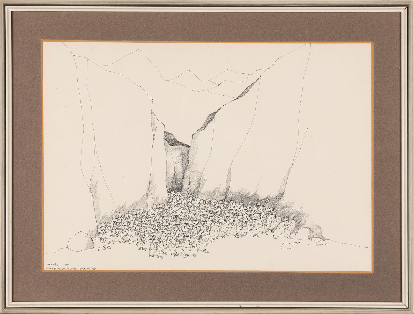 Paul Flora: Nach Süden! oder Germanenheer in einer Alpenschlucht - 2