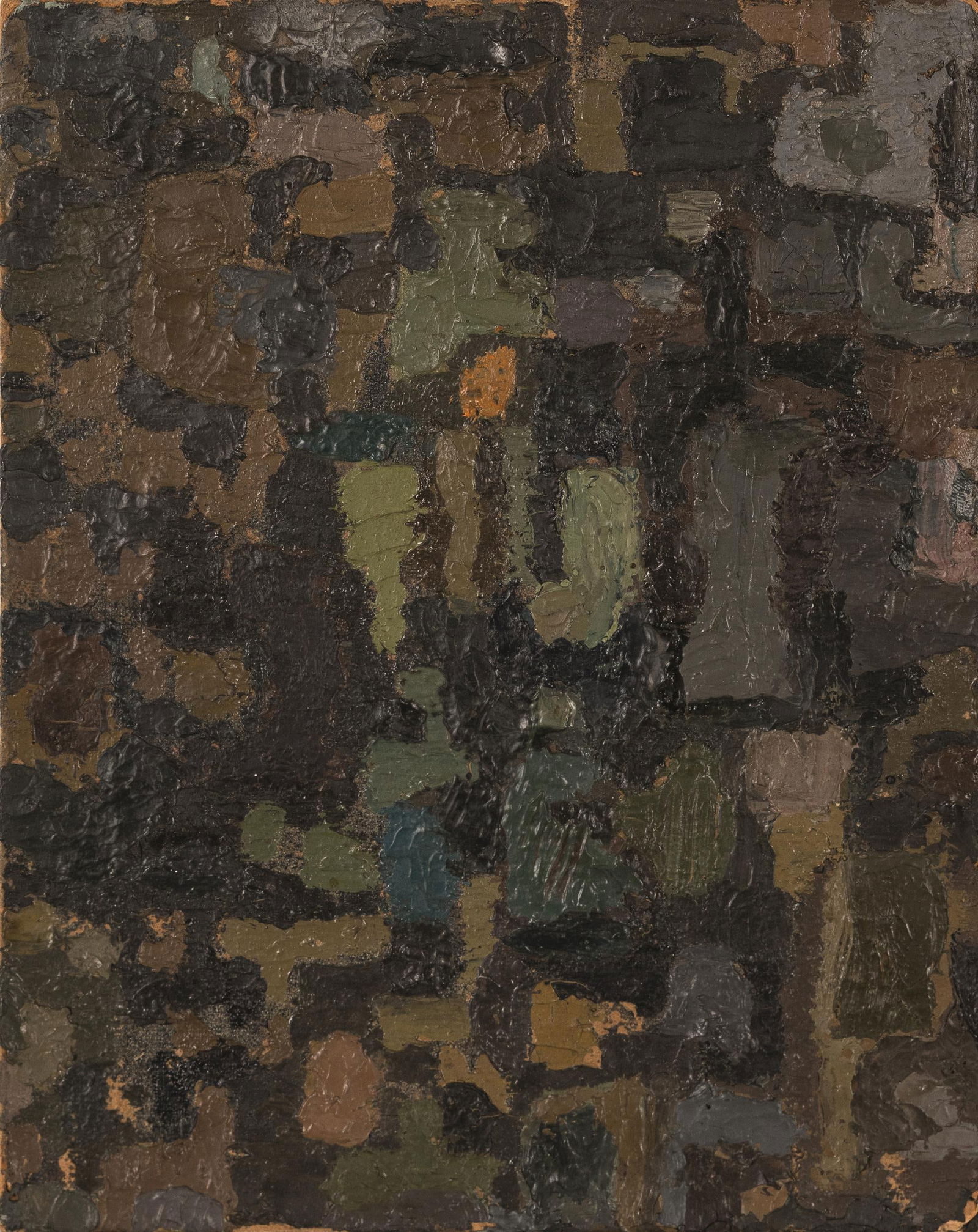 Greta Freist: Komposition mit gelbem Zentrum: Greta Freist Komposition mit gelbem Zentrum 1954 Öl auf Karton auf Holzrahmen; ungerahmt 22 x 17,5 cm Rückseitig von fremder Hand bezeichnet: Greta Freist Privatbesitz, Wien Kulturabteilung