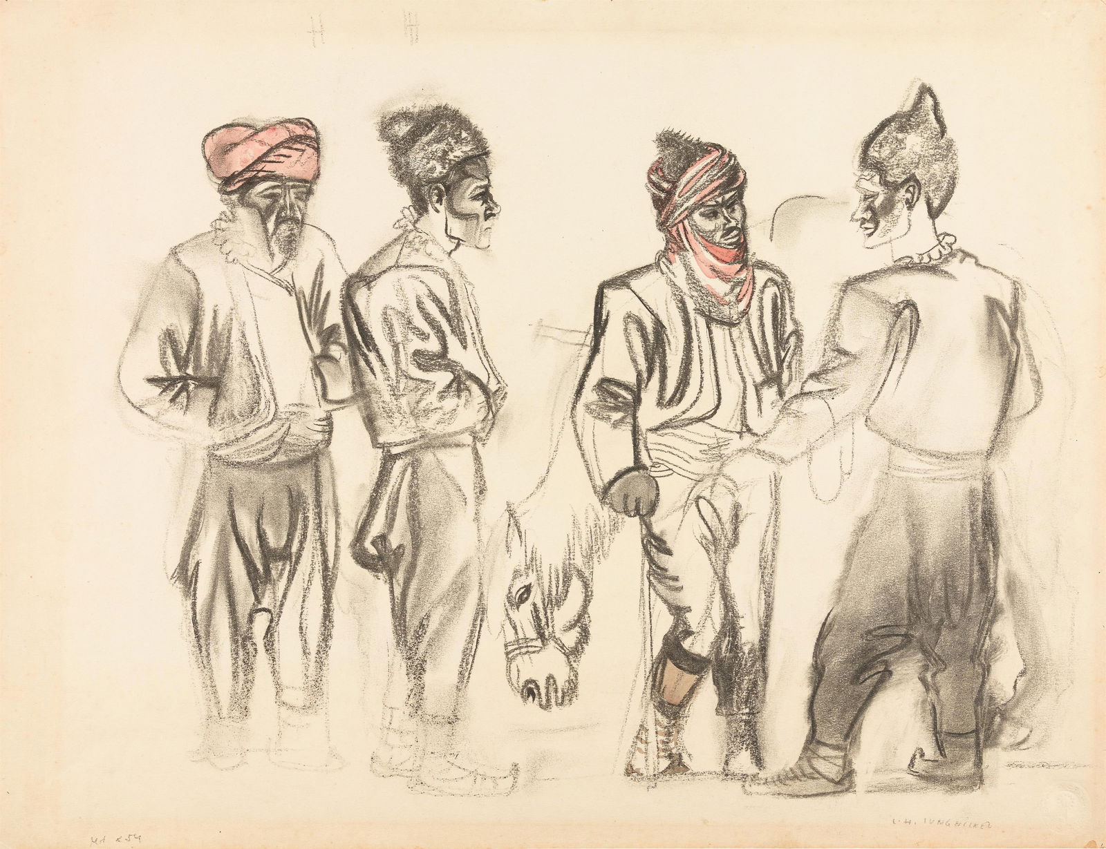 Ludwig Heinrich Jungnickel: Marktszene, Sarajevo: Ludwig Heinrich Jungnickel Marktszene, Sarajevo Mischtechnik auf Papier; gerahmt 44 x 57 cm Signiert rechts unten: L. H. Jungnickel Nachlass-Stempel rückseitig: Nachlaß / Prof. L. H. Jungnic