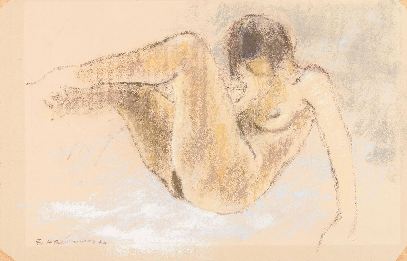 Franz Kaindl: Liegender weiblicher Akt: Franz Kaindl Liegender weiblicher Akt 1980 Pastell auf Papier; gerahmt 32,5 x 50,2 cm Signiert und datiert links unten: F. Kaindl 80 Privatbesitz, Wien Wir danken Herrn Karl Pallauf, Wien, für di