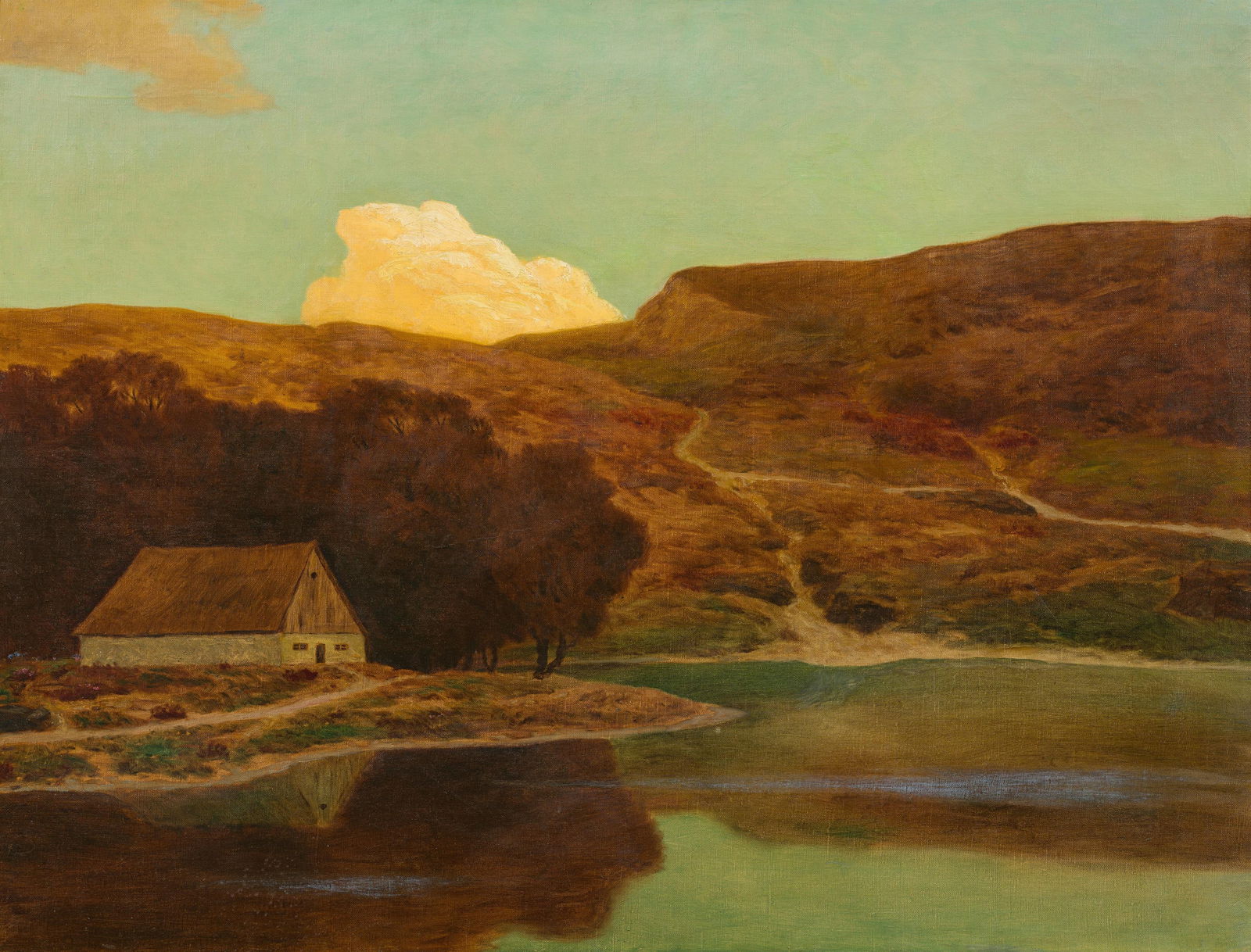 Eduard Kasparides: Haus am See: Eduard Kasparides Haus am See Öl auf Leinwand; gerahmt 95 x 120 cm Nachlass-Stempel rückseitig auf dem Keilrahmen sowie auf der Leinwand: Nachlass / E. Kasparides Rückseitig am