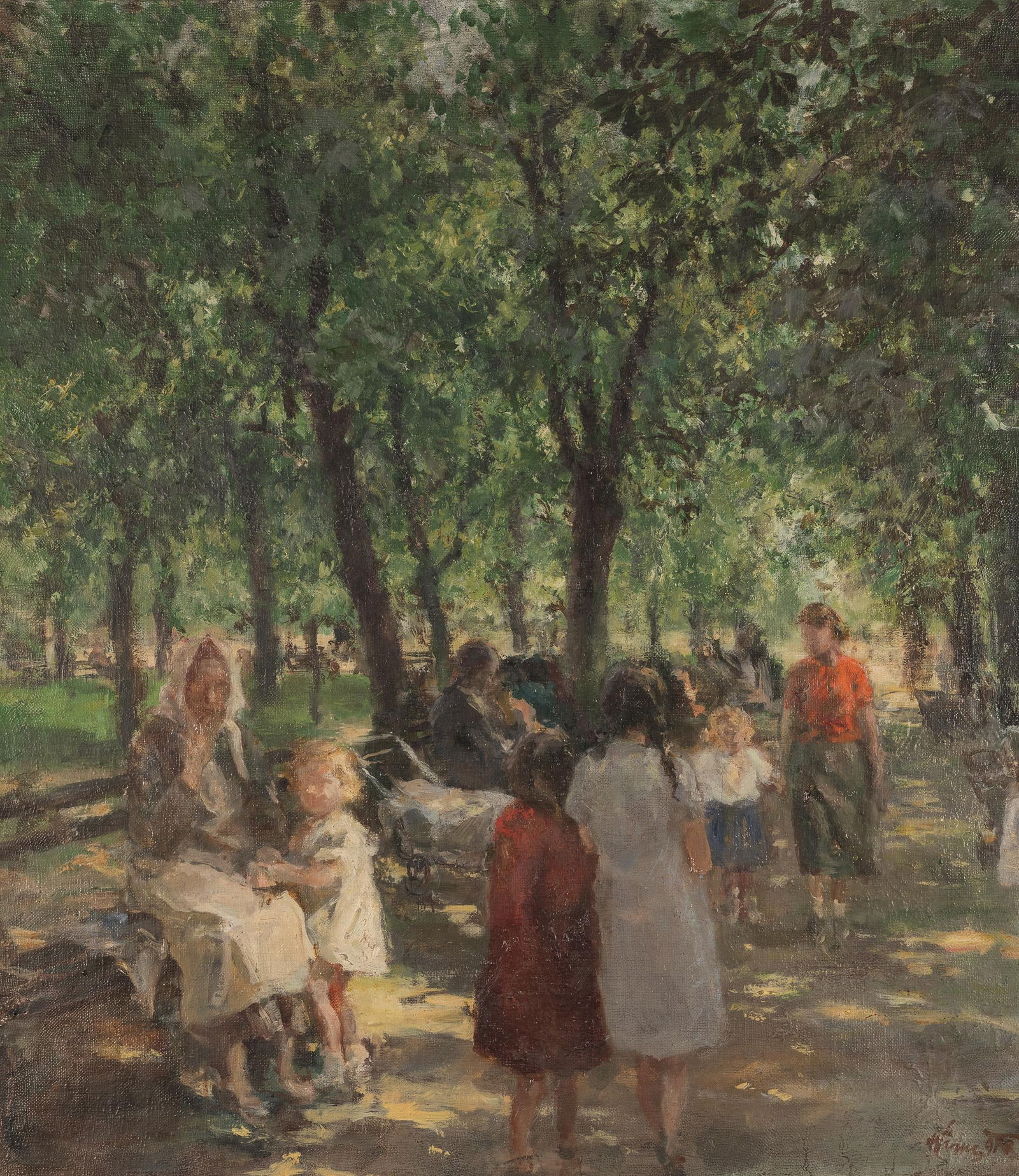 Marcin Kitz: Im Park: Marcin Kitz Im Park Öl auf Leinwand; gerahmt 80 x 71 cm Signiert und undeutlich datiert rechts unten: M Kitz Rückseitig auf Leinwand signiert: Kitz Privatbesitz, Österreich Marcin