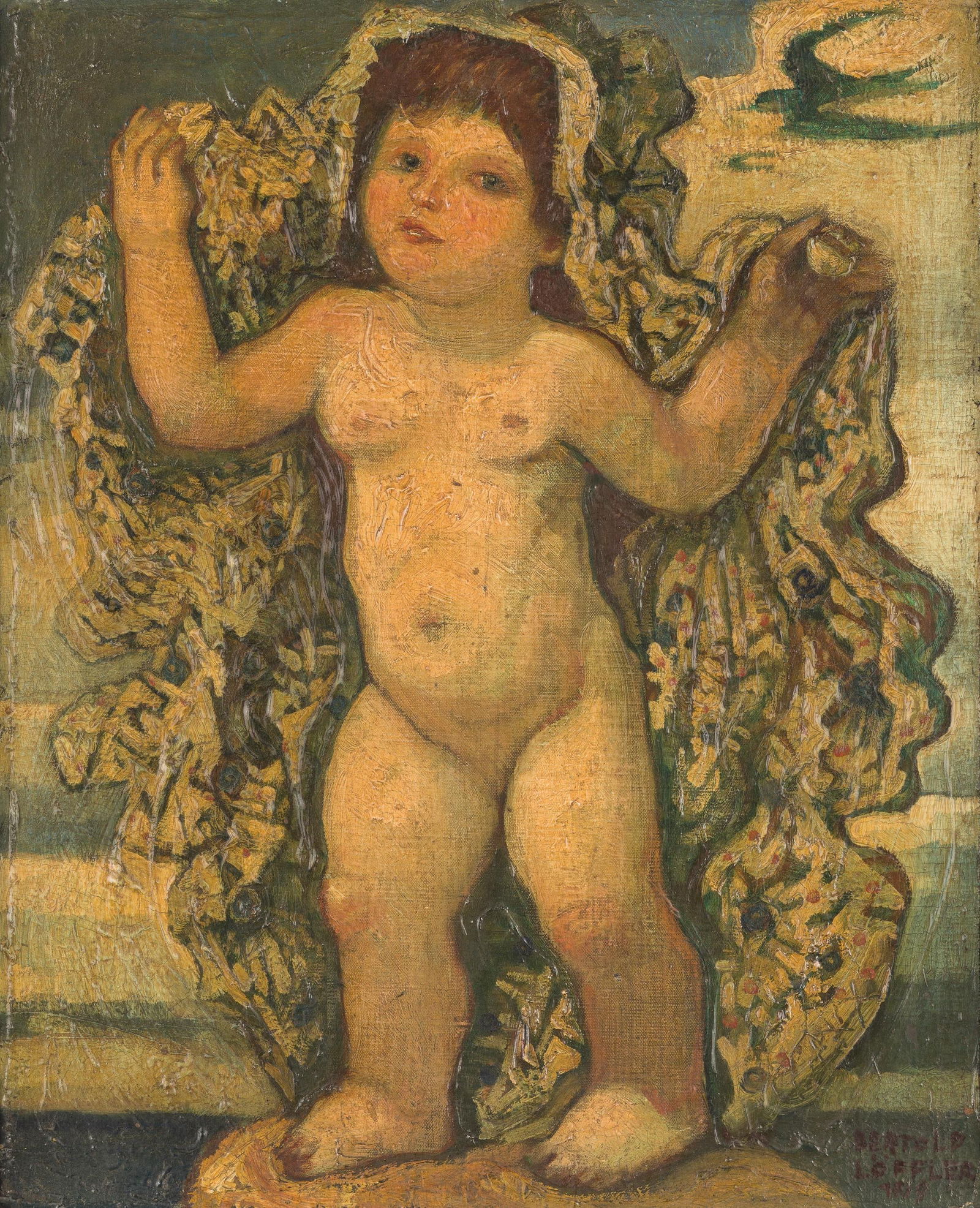 Bertold Löffler: Frühling: Bertold Löffler Frühling 1919 Öl auf Leinwand auf Karton; gerahmt 50 x 41 cm Signiert und datiert rechts unten: Bertold / Löffler / 1919 Rückseitig auf Karton bezeichnet: